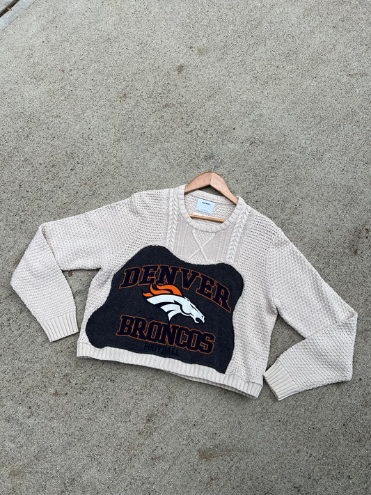 Broncos Cable Knit Crop Sweater - L