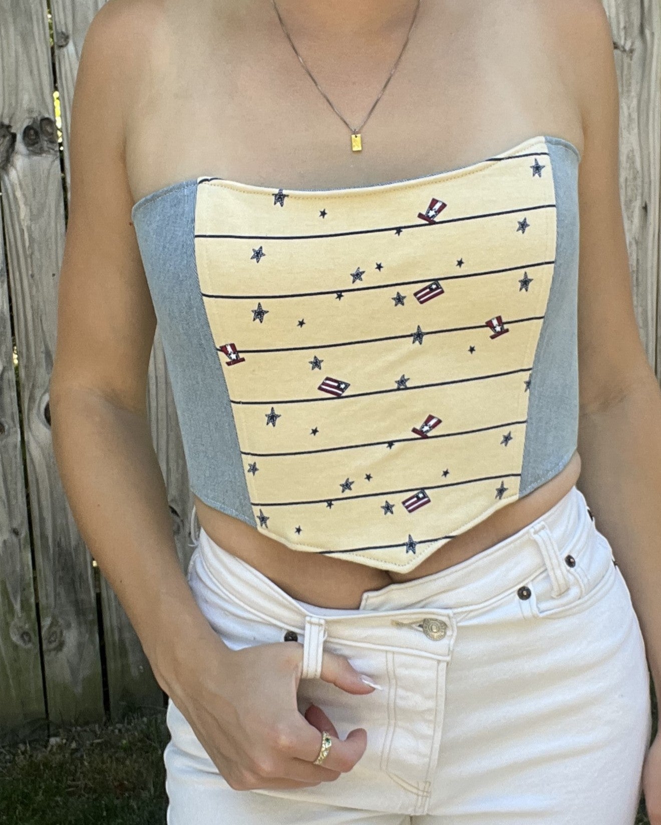 Stars and Stripes Yellow Laced Corset Top