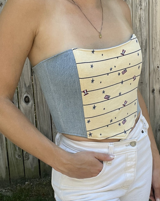 Stars and Stripes Yellow Laced Corset Top