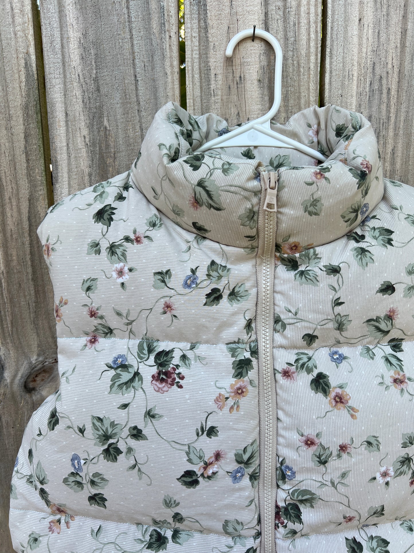 Neutral Flower Garden Puffer Vest