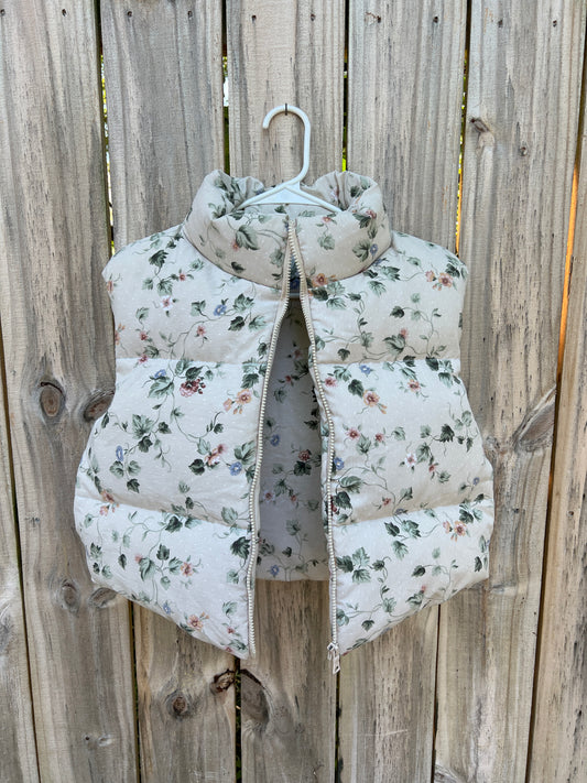 Neutral Flower Garden Puffer Vest